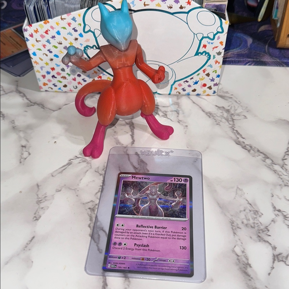 3D print multi color Pokemon character mewtwo and 151 card
